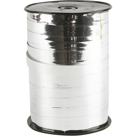 Wstążka prezentowa, metaliczny srebrny, szer.: 10 mm, błyszcząca, 250 m/1 rolka.