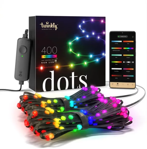 Twinkly Dots - 400 diod RGB sterowanych przez aplikację. 20 metrów. Czarny kabel.
